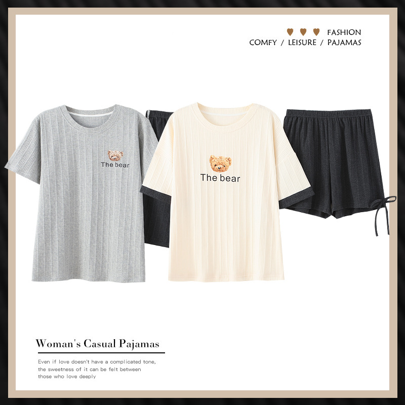Lovers' pajamas Women's short sleeved cotton thin summer students' Korean version cute loose men's l